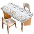 thumbnail image 1 of Blue Beige Coastal Table Cloths for 5 Foot Rectangle Tables, Beach Starfish Summer Eucalyptus Retro Patio Waterproof Elastic Fitted Tablecloths, Washable Rectangular Table Cover for Camping, 1 of 8