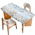 thumbnail image 1 of Blue Beige Coastal Table Cloths for 6 Foot Rectangle Tables, Beach Starfish Summer Eucalyptus Ombre Patio Waterproof Elastic Fitted Tablecloths, Washable Rectangular Table Cover for Camping, 1 of 8