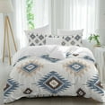 thumbnail image 1 of Blue Beige Duvet Cover Set Queen Size, Aztec Ethnic Southwestern Native Geometric 4 Piece Soft Microfiber Bedding Set with 1 Duvet Cover, 1 Flat Sheet, 2 Pillowcases, 1 of 9