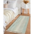 thumbnail image 1 of Blue Beige Farmhouse Hallway Runner Rug 2x5ft, Vintage Wooden Striped Washable Woven Living Room Bedroom Kitchen Bathroom Carpet with Tassels, Non-Shedding Indoor Outdoor Throw Door Mat for Entryway, 1 of 5