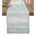 thumbnail image 1 of Blue Beige Farmhouse Table Runner Vintage Wooden Striped Tablerunners 13 x 70 Inch, Table Decorations Tabletop Scarf for Summer Gathering Holiday Farmhouse Kitchen Dining Decor, 1 of 6