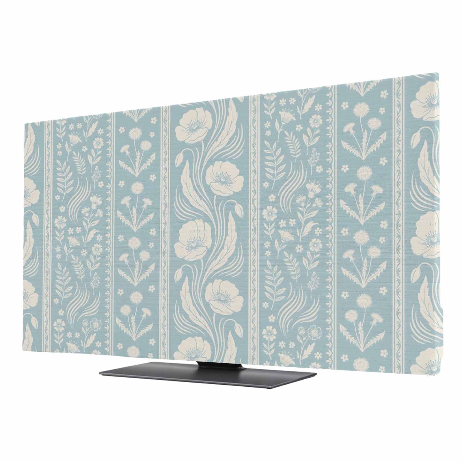 Blue Beige Flowers TV Cover for 50 Inch Screen,Stretch Fabric Dustproof ...