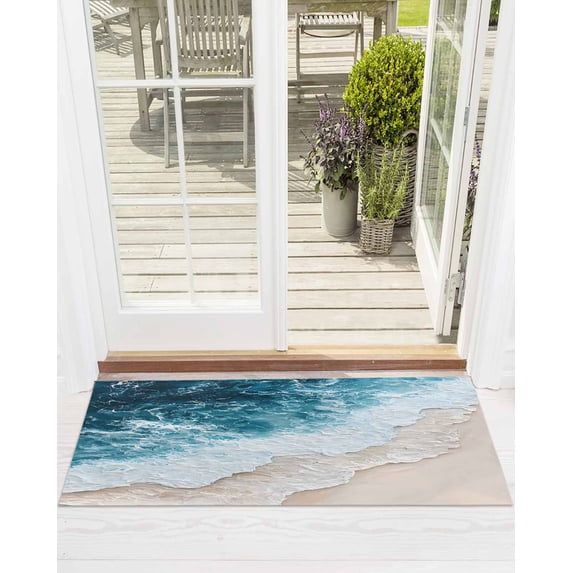 Blue Beige Front Door Mat Gradient Ocean Wave Beach Abstract Modern Art ...