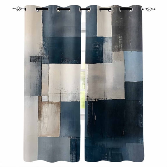 Blue Beige Geometric Blackout Curtains for Bedroom Living Room Darkening Curtains 63 Inches Long Modern Abstract Geometric Art Window Curtain 2 Panels Set Window Treatment Grommet Drapes 42"x63"