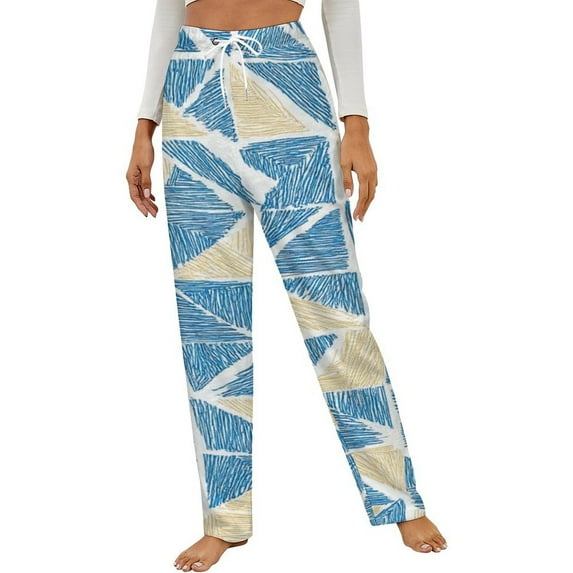 Blue Beige Geometric Pattern Winter Female Pants Flannel High Waist Women Pants Lady Warm Straight Leg Plush Trousers