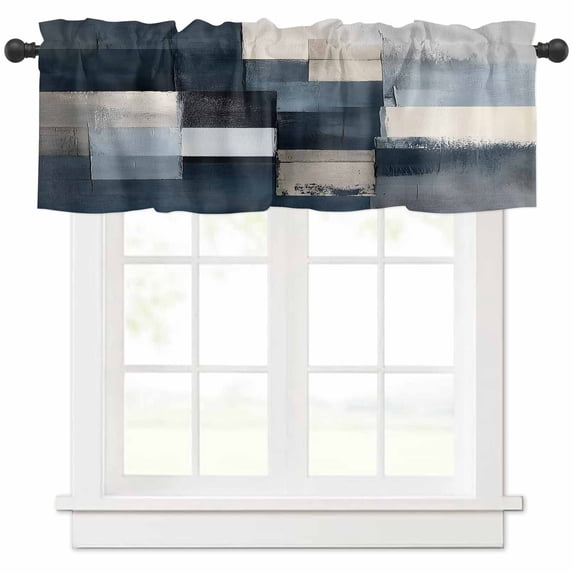 Blue Beige Geometric Valances for Windows Farmhouse Kitchen Curtains Valances Rod Pocket Valance Curtains for Kitchen Windows Vintage Abstract Oil Painting Art Window Valances for Bathroom 60"x18"