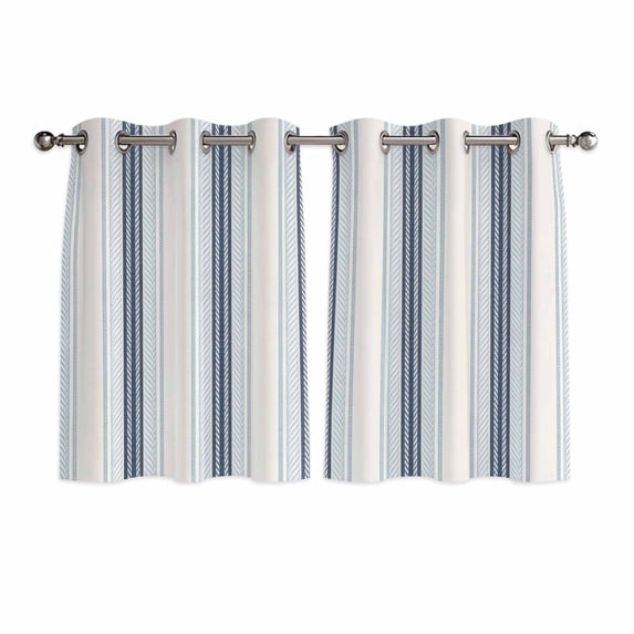 Blue Beige Kitchen Curtains Short 54 Inch Length, Modern Abstract Gradient Vertical Stripes Grommet Top Bedroom Living Room Curtains, Light Filtering Cafe Curtain Drapes 2 Panels Set 84''x54''