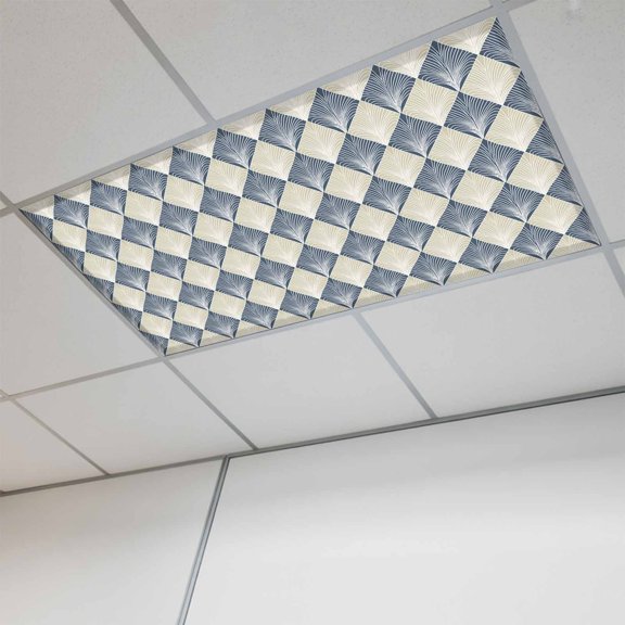 Blue Beige Magnetic Fluorescent Light Covers for Ceiling Lights 2x4 Feet, Modern Contemporary Floral Art Vintage Office Classroom Kitchen Drop Ceiling Light Covers Lighting Filters Shade Panel 1 Pack