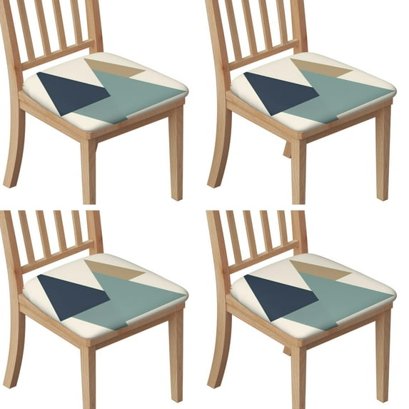 Blue and Beige Modern Art Geometric Seat Covers for Dining Room Chairs Set Of 4,Stretch Printed Washable Chair Seat Cover with Elastic Ties and Button,Removable Waterproof Couch Cushion Covers