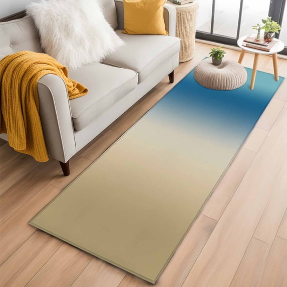Blue Beige Ombre 2'x6' Runner Rugs for Hallway Kitchen Bedside Non Slip Washable, Contemporary Art Abstract Aesthetics Entryway Rug Runners with Rubber Backing, Long Carpet Runner for Laundry Room