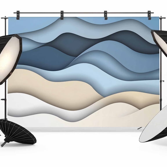 Blue Beige Ombre Backdrop for Photography,Fabric Photo Background Backdrop,Geometric Abstract Modern Moire Photo Booth Background for Portrait Photoshoot Video Wedding Studio Decoration Banner 7x5ft