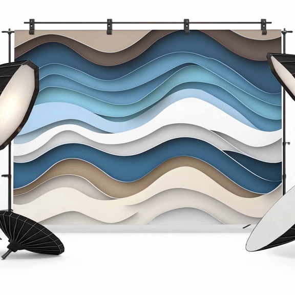 Blue Beige Ombre Backdrop for Photoshoot,Photography Photo Studio Background Wall Backdrop,Moire Geometric Abstract Modern Back Drop Banner Panel for Portraits Wedding Live Streaming Decor 8x6Ft