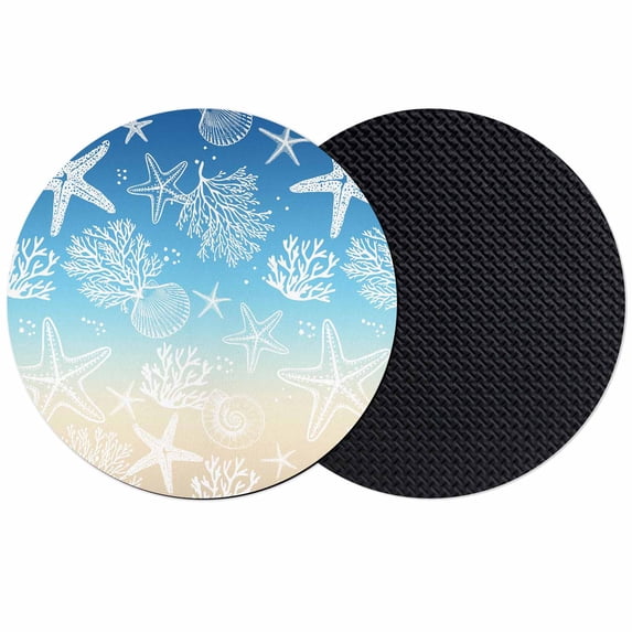 Blue Beige Ombre Coastal Coasters Set of 2, Absorbent Coasters for Drinks, Nautical Beach Starfish Coral Summer Coaster for Desk Coffee Table Protection, Home Decor House Warming Gifts 4"
