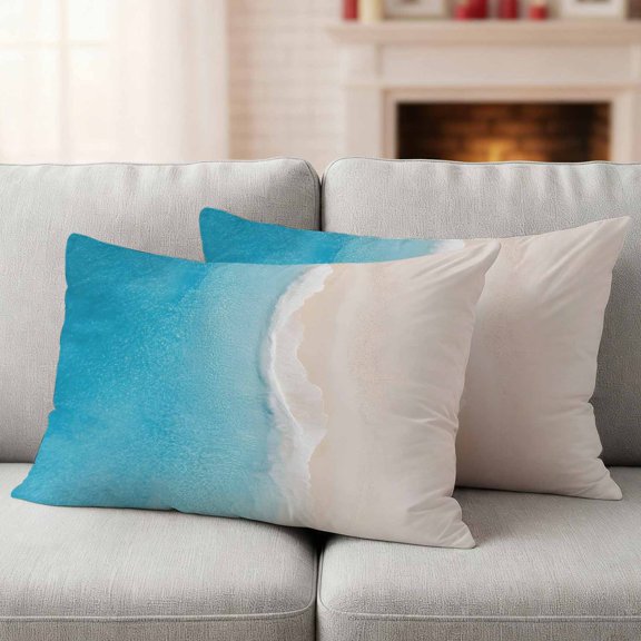 Blue Beige Ombre Coastal Outdoor Waterproof Throw Pillow Covers 20x12 Set of 2, Summer Beach Seaside Vacation Decorative Pillowcases Cushion Pillowcase for Couch Sofa Patio Outside Pillow Protector