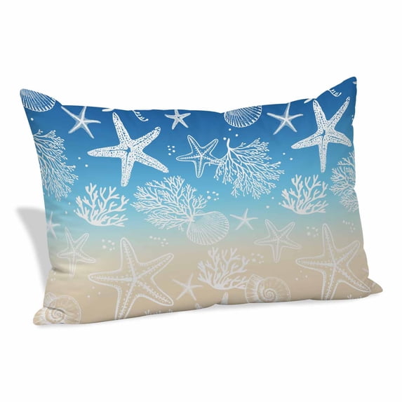 Blue Beige Ombre Coastal Pillow Covers, Linen Long Throw Pillow Case, Nautical Beach Starfish Coral Summer Holiday Pillow Protector Decorative Cushion Cover for Living Room/Bedroom 24" x 36"