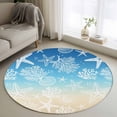 thumbnail image 1 of Blue Beige Ombre Coastal Round Rug 3ft Washable Circle Entryway Rugs Non Slip Nautical Beach Starfish Coral Summer Area Rug Indoor Floor Carpet for Bedroom Kitchen Living Room Home Office Dining Room, 1 of 8