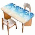 thumbnail image 1 of Blue Beige Ombre Coastal Table Cloths for 4 Foot Rectangle Tables, Nautical Beach Starfish Coral Summer Patio Waterproof Elastic Fitted Tablecloths, Washable Rectangular Table Cover for Camping, 1 of 8