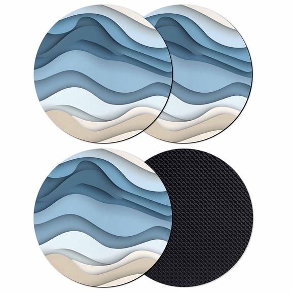 Blue Beige Ombre Coasters Set of 4, Soft Absorbent Coasters for Drinks, Modern Abstract Moire Art Geometric Non-Slip Cup Coaster Mat with Rubber Bottom for Home Kitchen Desk Coffee Bar Table Decor 4"