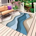 thumbnail image 1 of Blue Beige Ombre Outdoor Rug for Patio/Deck/Porch, Non-Slip Large Area Rug 5 x 7 Ft, Geometric Moire Abstract Modern Indoor Outdoor Rugs Washable Area Rugs, Reversible Camping Rug Carpet Runner, 1 of 8