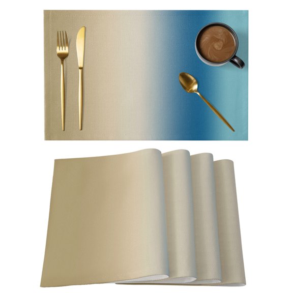 Blue Beige Ombre Placemats Set of 4 Contemporary Art Abstract Aesthetics Place Mats Indoor Wipeable Table Mats Washable Cloth Dining Table Placemats for Kitchen Holiday Party Home Decor 13x19 Inch