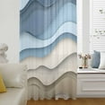 thumbnail image 1 of Blue Beige Ombre Semi Sheer Curtains Drapes for Living Room, Bedroom, French Doors Window 63 Inches Long, Moire Art Geometric Abstract Modern Rod Pocket Chiffon Curtain Drapery Voile Draperies Panel, 1 of 6