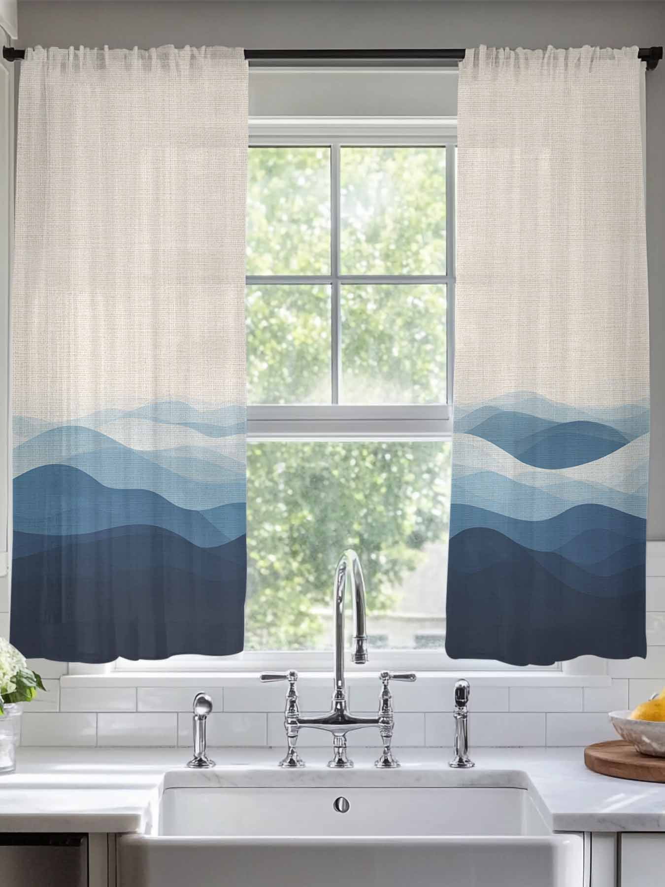 Blue Beige Ombre Sheer Curtains for Living Room Bedroom Minimalist