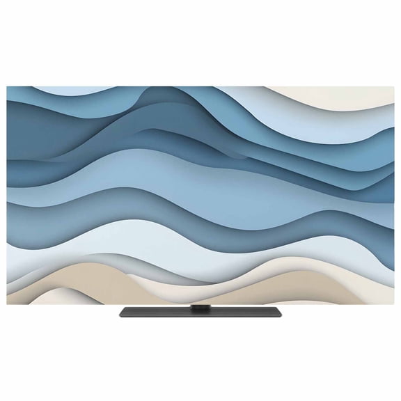 Blue Beige Ombre TV Dust Cover,Stretchable TV Screen Desktop Computer Protector Cover,Modern Abstract Moire Art Geometric Television Dustproof Slipcover for 19–24 Inch Flat or Curved TVs