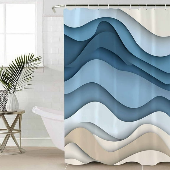 Blue Beige Ombre Waterproof Fabric Shower Curtain, Modern Abstract Moire Art Geometric Shower Curtain for Bathroom Curtains Bathtubs Hotel Washable Shower Curtains with 12 Hooks Small 36x72in