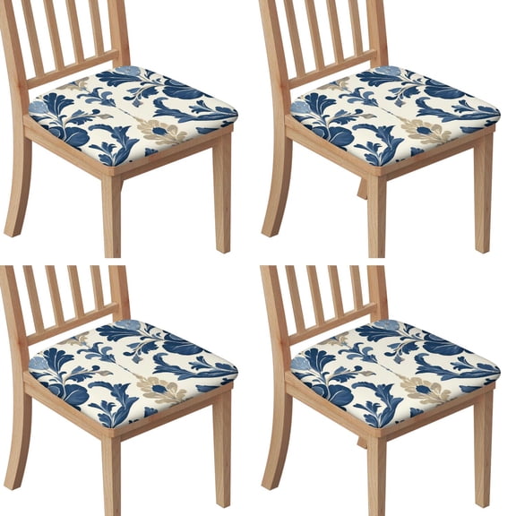 Blue and Beige Pioneer Flower Seat Covers for Dining Room Chairs Set Of 4,Stretch Printed Washable Chair Seat Cover with Elastic Ties and Button,Removable Waterproof Couch Cushion Covers