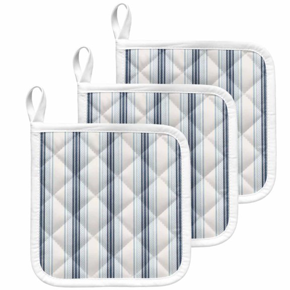 Blue Beige Pot Holders for Kitchen Heatproof Potholder, 3 Pack Modern Abstract Gradient Vertical Stripes Hot Pads Multipurpose Oven Pads Cloth Potholders Trivet for Cooking Baking