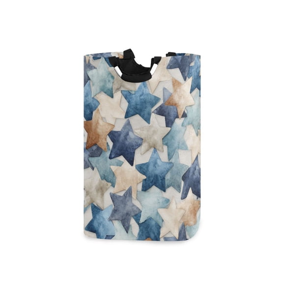 Blue Beige Retro Stars Laundry Basket with Handles Foldable Laundry Hamper Freestanding Washing Bin 50L