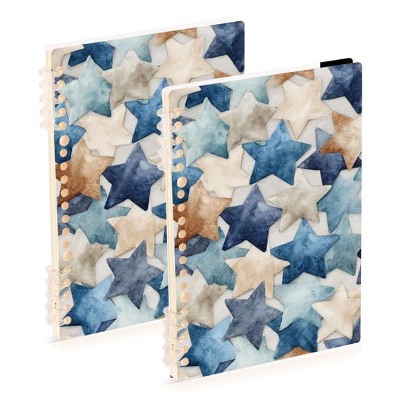 Blue Beige Retro Stars Notebook Detachable Coil Notebook Diary Plan Book A5 Size 60 Pages 2 Pack