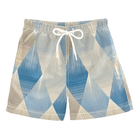 Blue Beige Rhombus Patterns Swim Trunks Board Shorts Beach Pants Bathing Bottoms M