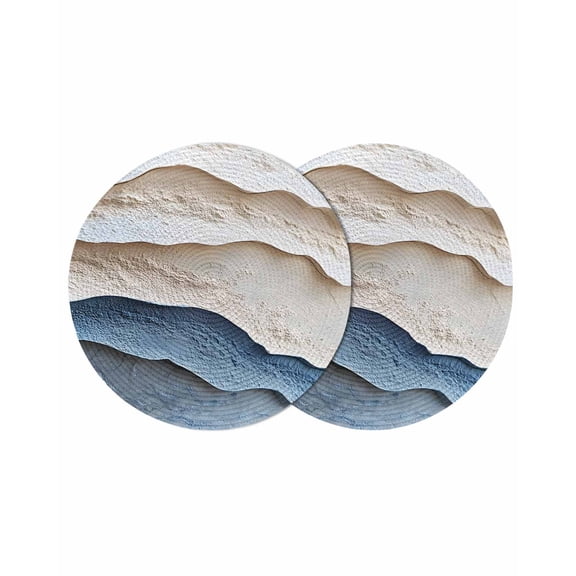 Blue Beige Round Placemats Set of 2 for Dinning Tables,Heat-proof Braided Table Mats 13 Inch,Modern Coastal Wave Abstract Art Washable Place Mat for Kitchen Restaurant Party Decor Table Setting