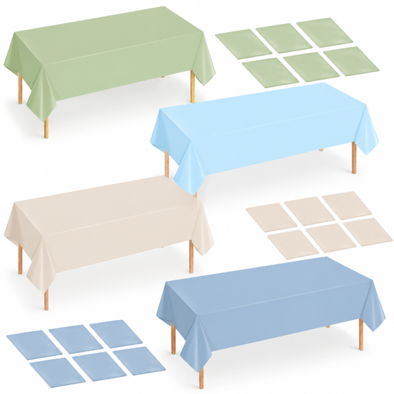 Blue Beige Sage Green 12 Pack Disposable Plastic Rectangle Party Tablecloth