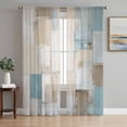 thumbnail image 1 of Blue Beige Semi Sheer Curtains 84 Inch Length 2 Panels Set, Modern Abstract Color Blocks Sheer Kitchen Curtain Privacy Voile Window Curtain for Living Room Bedroom Rod Pocket Drapes, 1 of 7