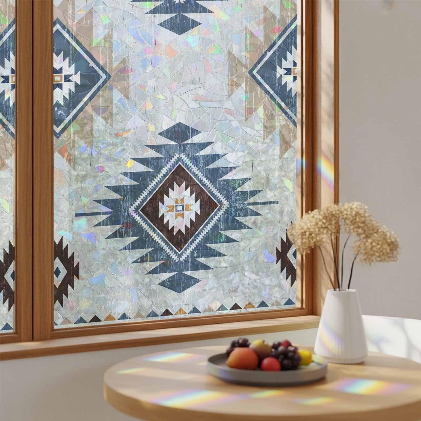 Control Main Window Blue Beige Southwest Geometric Window Privacy Film,Heat Control Sun ...