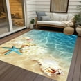 thumbnail image 1 of Blue Beige Star Fish and Shell Ocean Theme Outdoor Area Rug 5x8ft No-Slip Waterproof Reversible Rug for Patio Deck Backyard Balcony Funky Livingroom Bedroom Carpet, 1 of 7