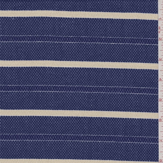Blue/Beige Stripe Pique, Fabric Sold By the Yard