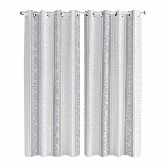 Blue Beige Striped Kitchen Curtains 84 Inch Length, Boho Ethnic Modern Abstract Art Grommet Top Bedroom Living Room Curtains, Light Filtering Cafe Curtain Drapes 2 Panels Set 84''x84''