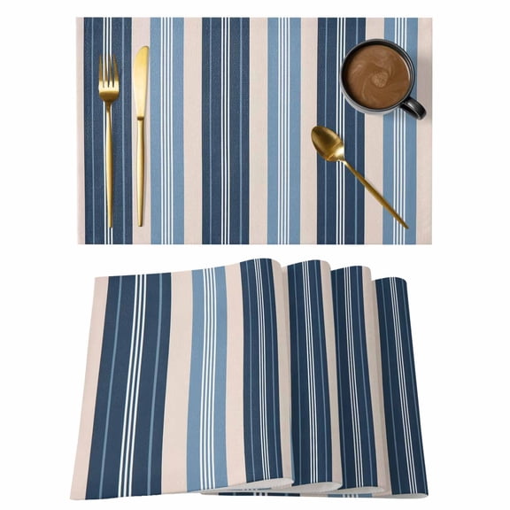 Blue Beige Striped Placemats Set of 8 Modern Stripes Art Farmhouse Place Mats Indoor Wipeable Table Mats Washable Cloth Dining Table Placemats for Kitchen Holiday Party Home Decor 13x19 Inch