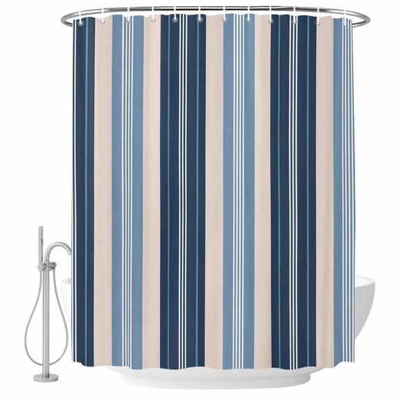 Blue Beige Striped Shower Curtain, Waterproof Shower Curtains for Bathroom, Modern Stripes Art Farmhouse Washable Fabric Bathtub Curtain Set Bath Decor with 12 Hooks Extra Long 72"x96"