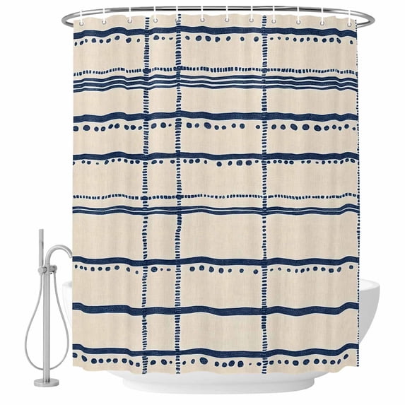 Blue Beige Stripes Fabric Shower Curtain Abstract Art Washable Shower Curtains for Bathroom, Waterproof Bath Curtain with Hooks Home Decor 36x72in