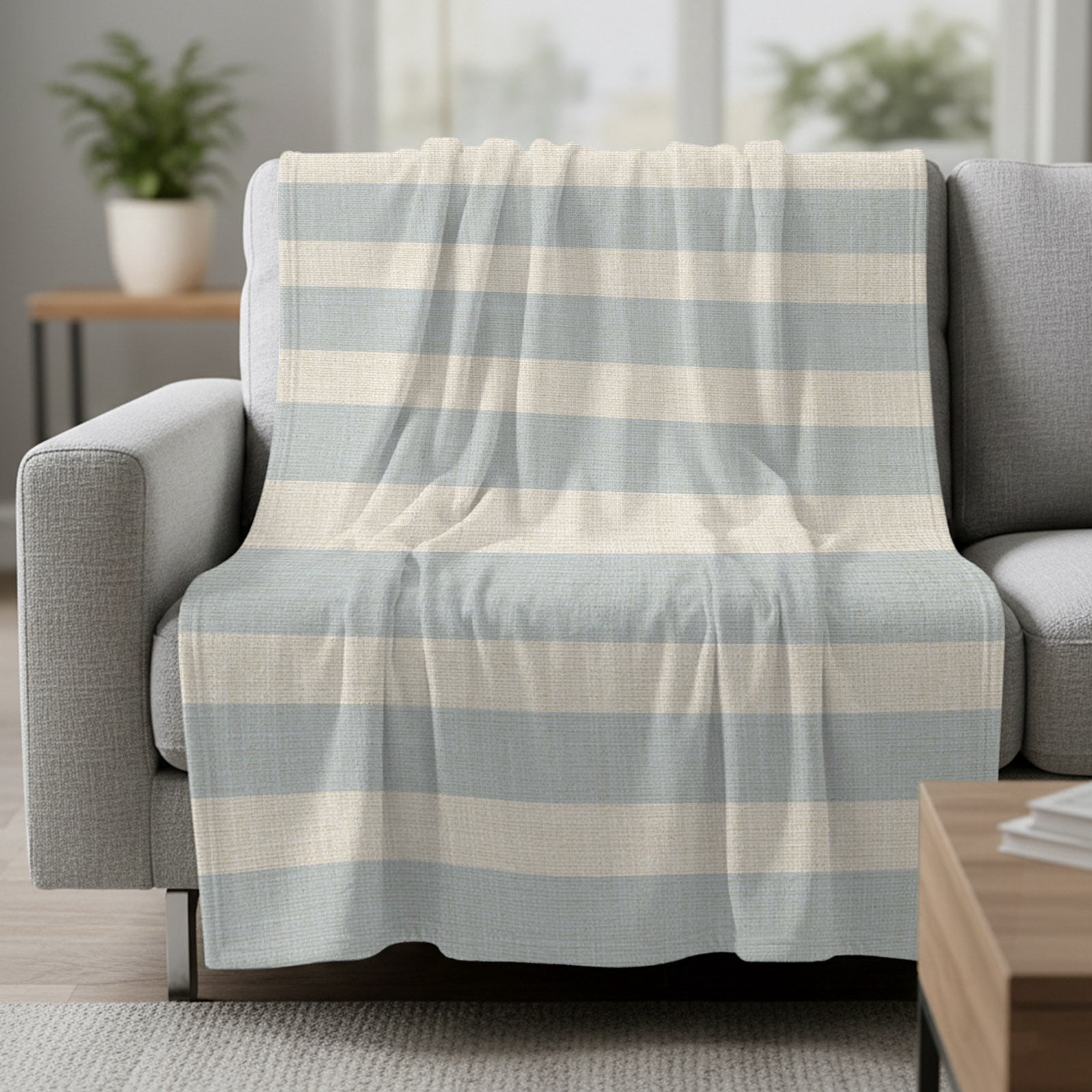 Blue Beige Stripes Fleece Throw Blanket Lightweight Minimalist Modern ...
