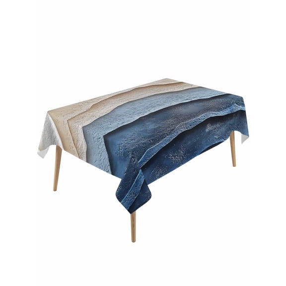 Blue Beige Table Cloth, Coastal Wave Modern Abstract Art Waterproof Tablecloth for Rectangle Tables, Reusable Washable Fabric Table Cover for Restaurant Kitchen Dining Tables 60"x120"