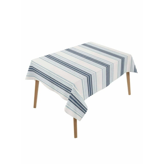 Blue Beige Table Cloth, Modern Abstract Gradient Vertical Stripes Waterproof Tablecloth for Rectangle Tables, Reusable Washable Fabric Table Cover for Restaurant Kitchen Dining Tables 60"x102"