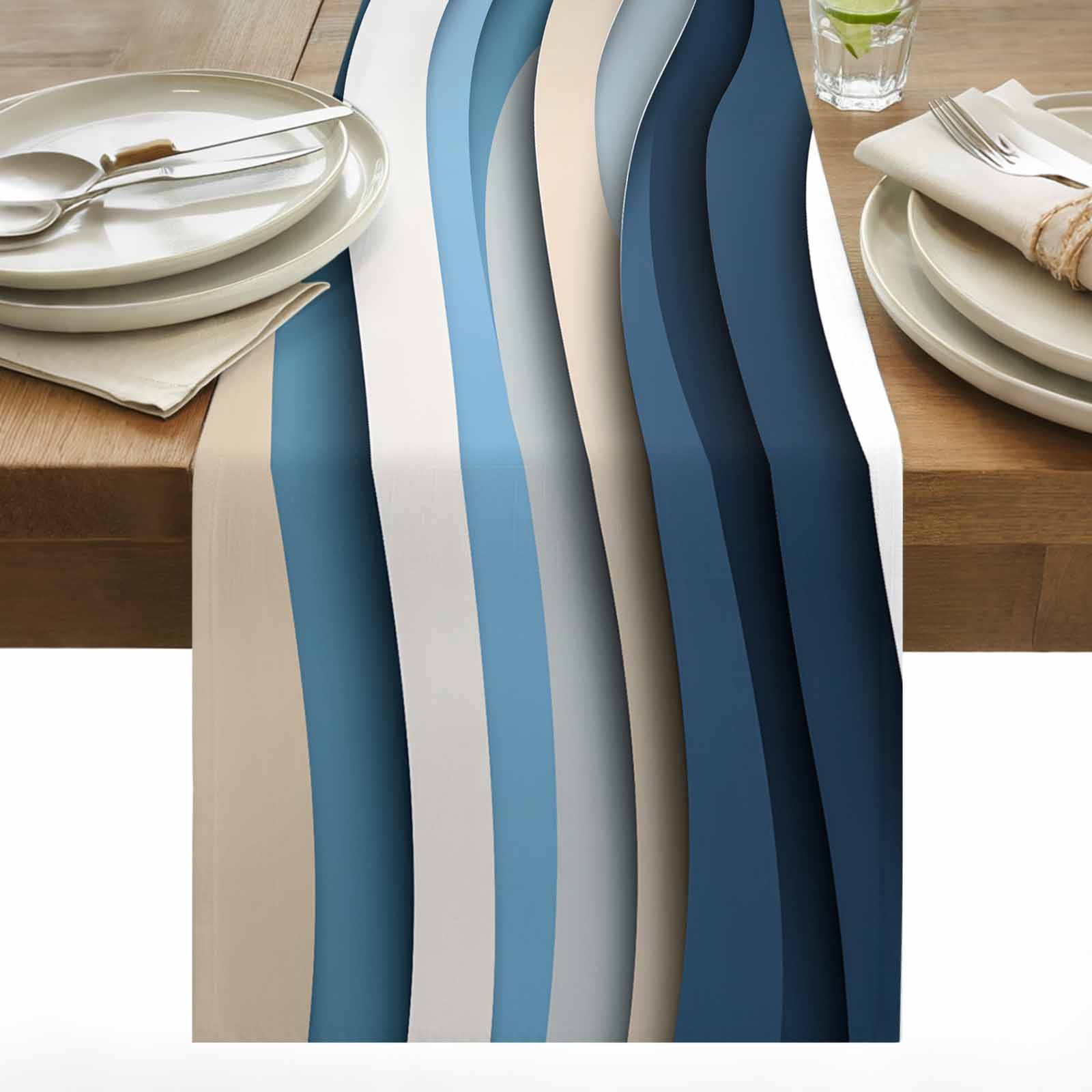 Blue Beige Table Runner 13x48 inch Modern Geometric Abstract Gradient ...
