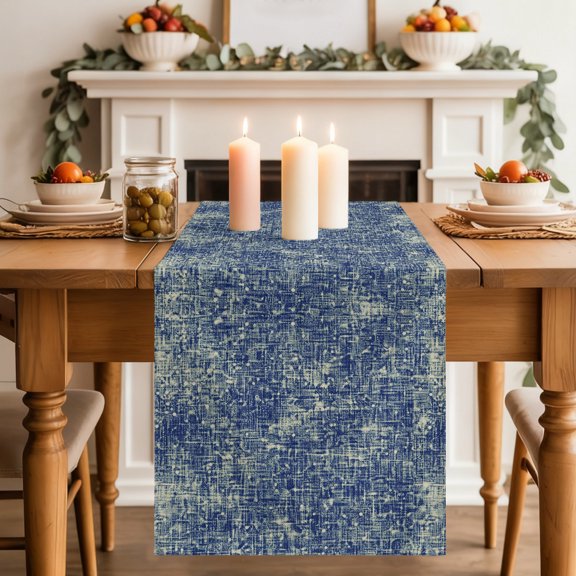 Blue Beige Textured Dining Table Runner, Vintage Rustic Abstract Minimalist Mottled Washable Table Runners Kitchen Coffee Table Center Decor for Home Party Holiday Wedding 13 x 120 Inches