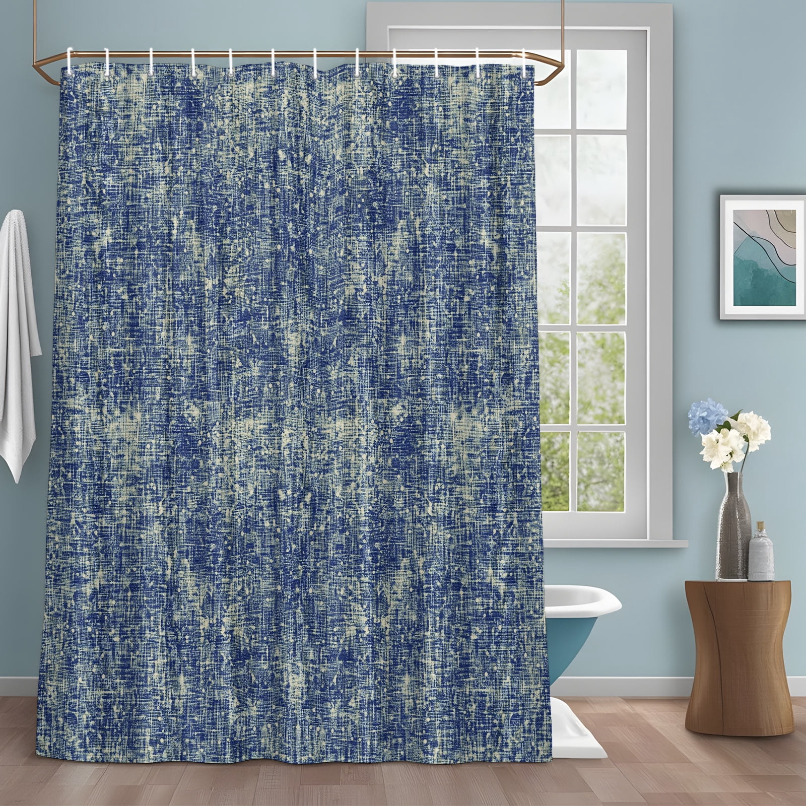 Curated visual reference: Visual Reference: Blue Beige Textured Shower Curtain Set With Hooks Vintage Rustic