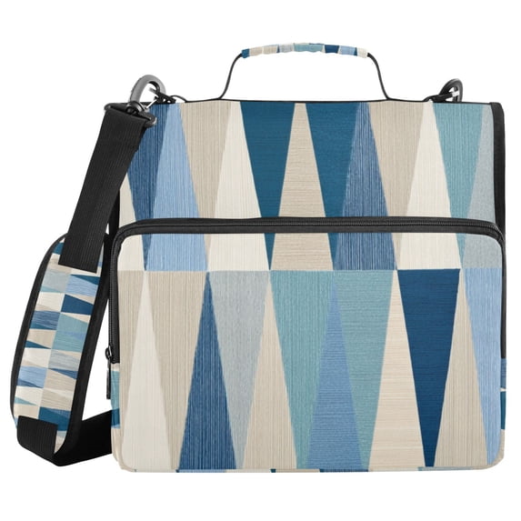 Blue Beige Triangles Binder Bag with Shoulder Strap 3 Ring Zipper ...